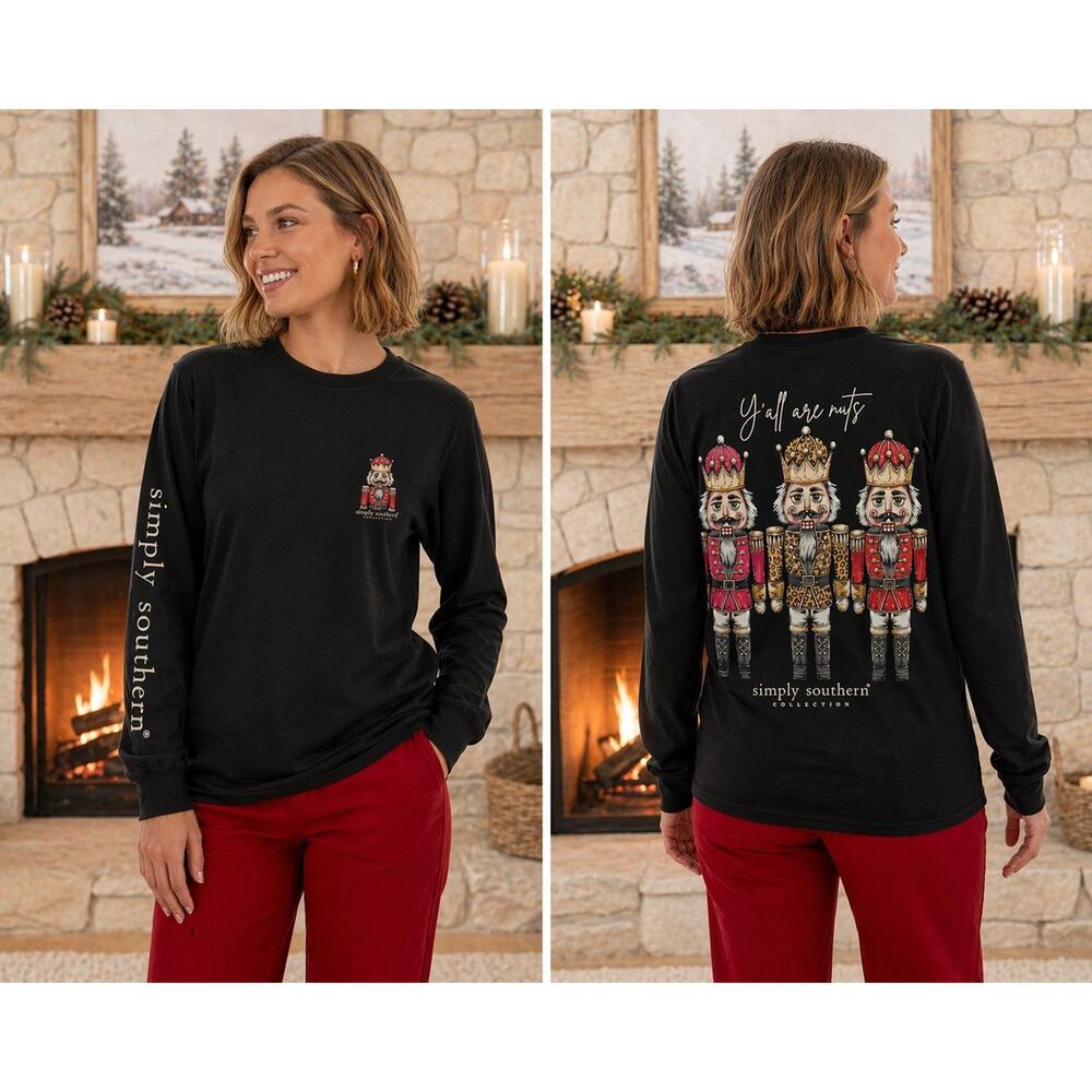 Simply Southern Nutcracker Long Sleeve Shirt Women’s Small Black Christmas NWT